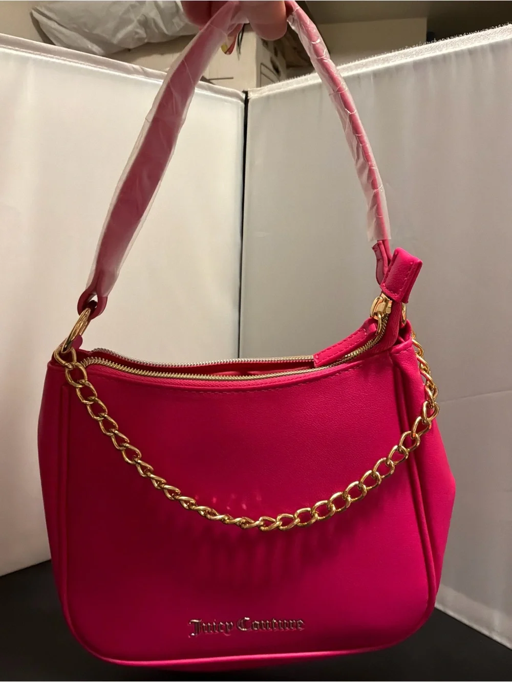 Juicy Couture Fuchsia Shoulder Bag with Gold Chain Accent
